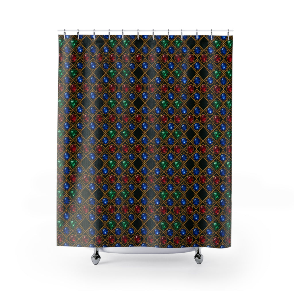 Gold Filigree Cabochons Shower Curtain – Geometric Pattern