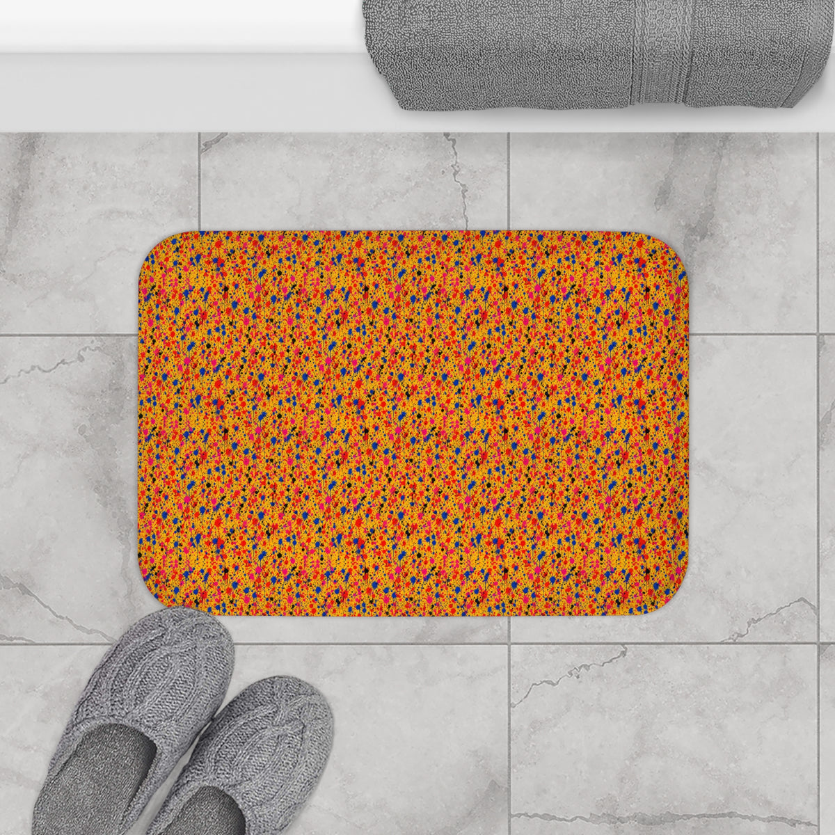 Layered Drip Spray Bath Mat – Paint Splatter Pattern