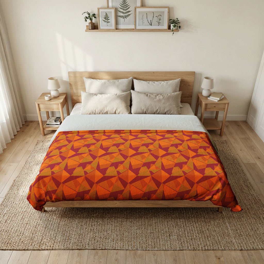 Faceted Gold Panels Cotton Duvet Cover – Cranberry Spice
