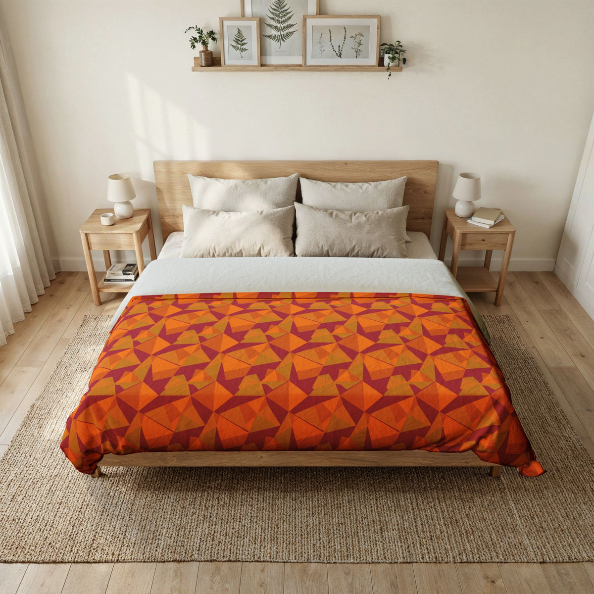 Faceted Gold Panels Cotton Duvet Cover – Cranberry Spice
