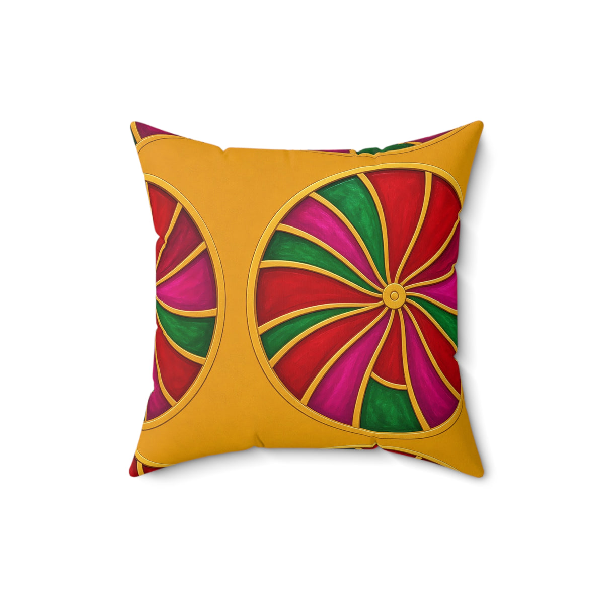 Grand Kaleido Jewel Wheels Faux Suede Cushion – Kaleidoscopic Medallion Pattern