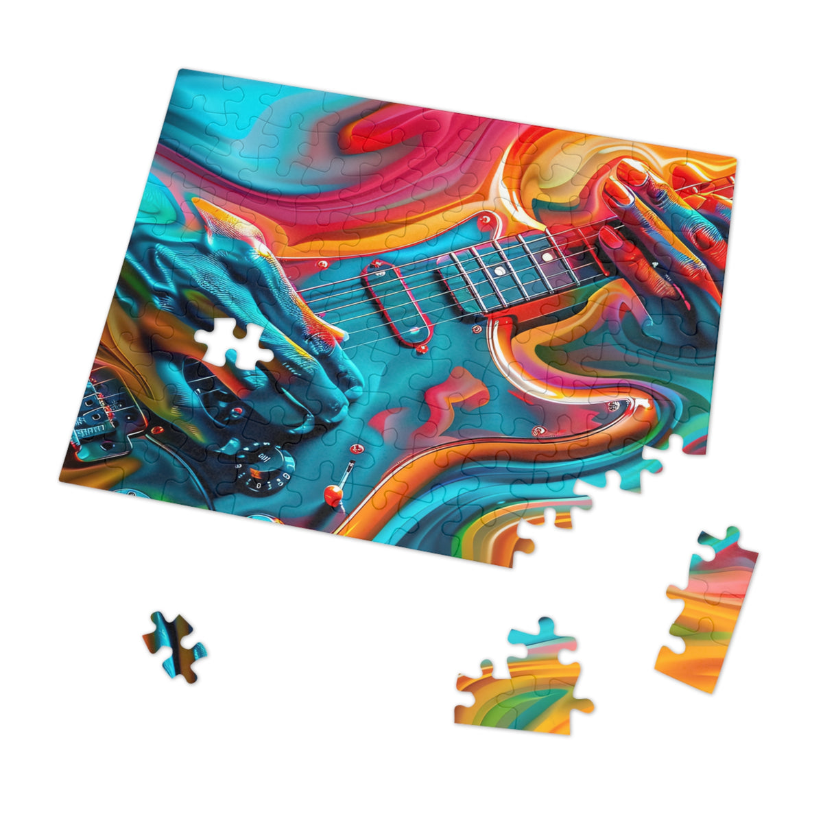 Psychedelic Guitar Hands Jigsaw Puzzle with Tin – Psychedelic Music Art