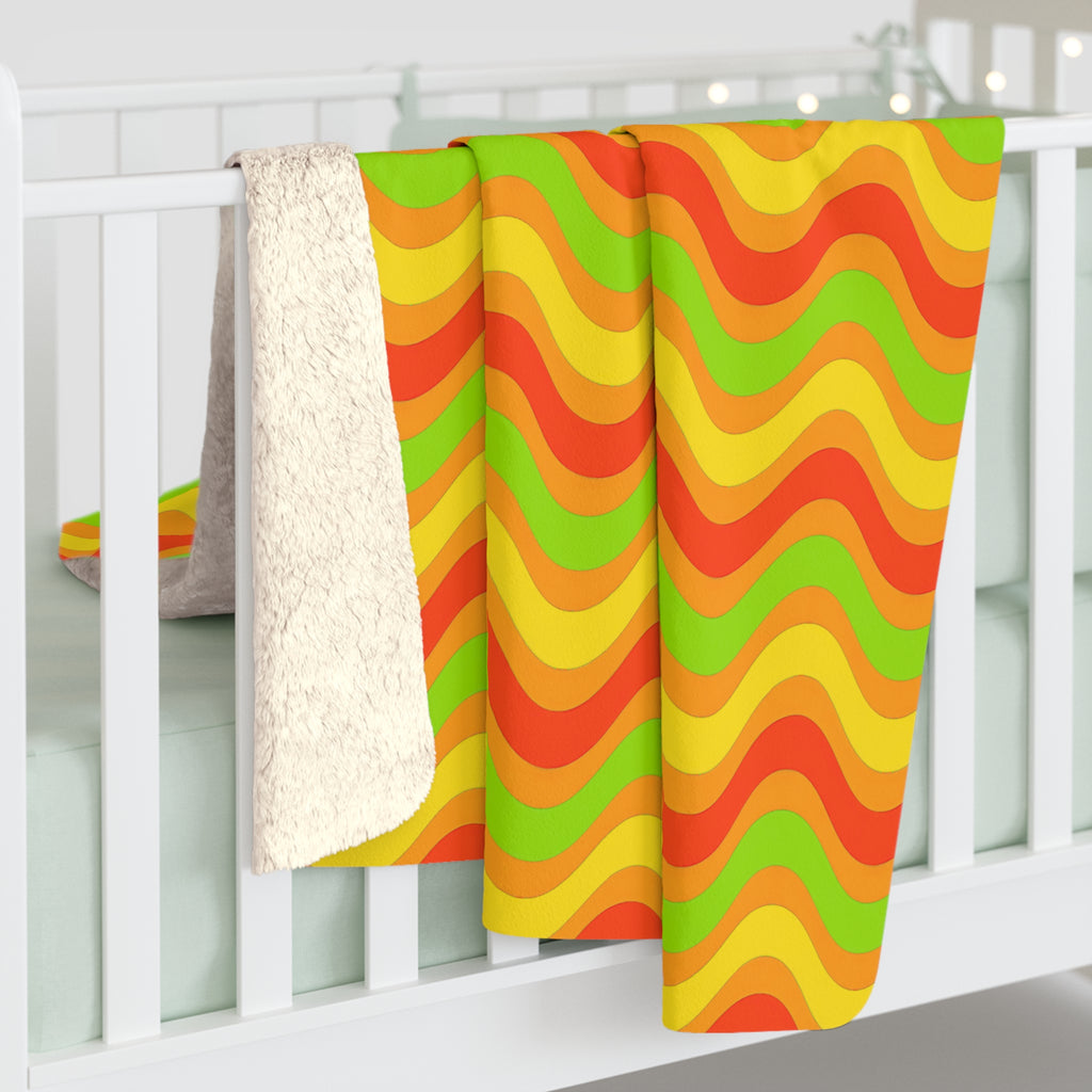 Wide Wave Interference Sherpa Fleece Blanket – Hot Citrus