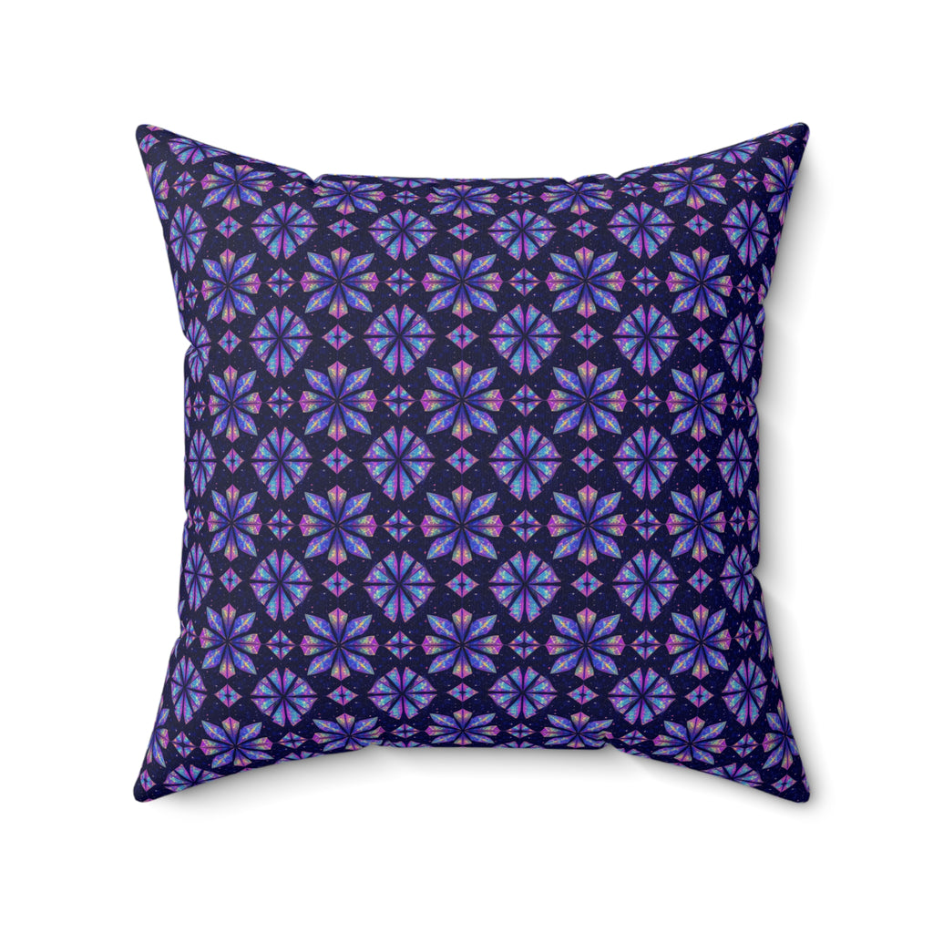 Crystal Bloom Kaleidoscope Faux Suede Cushion – Holographic-Look Geometric Pattern