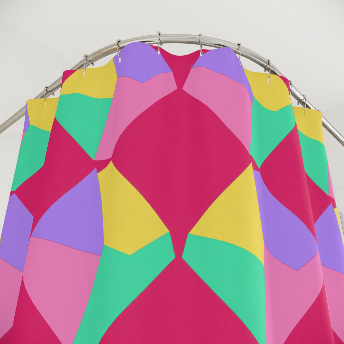 Grand Fractured Rhombus Shower Curtain – Candy Pop on Raspberry