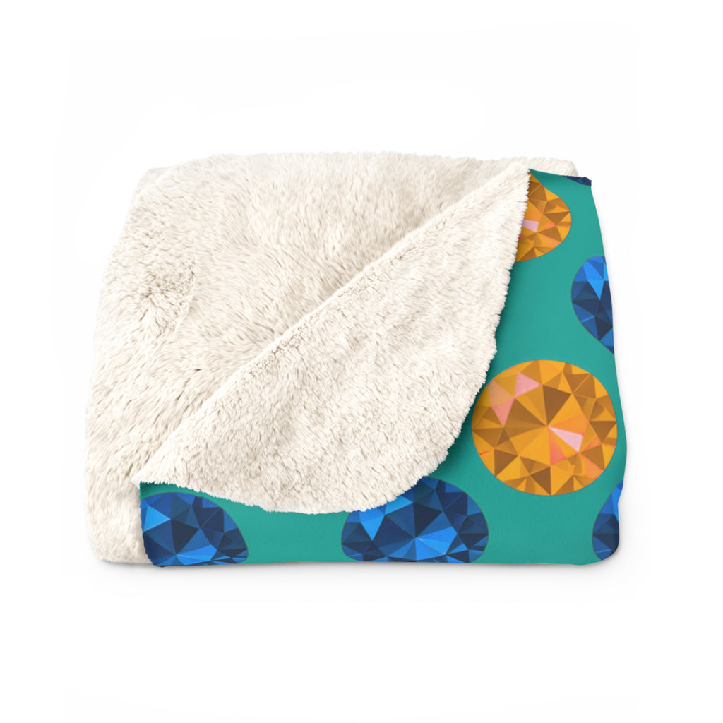 Half-Drop Gem Grid Sherpa Fleece Blanket – Peacock Jewel