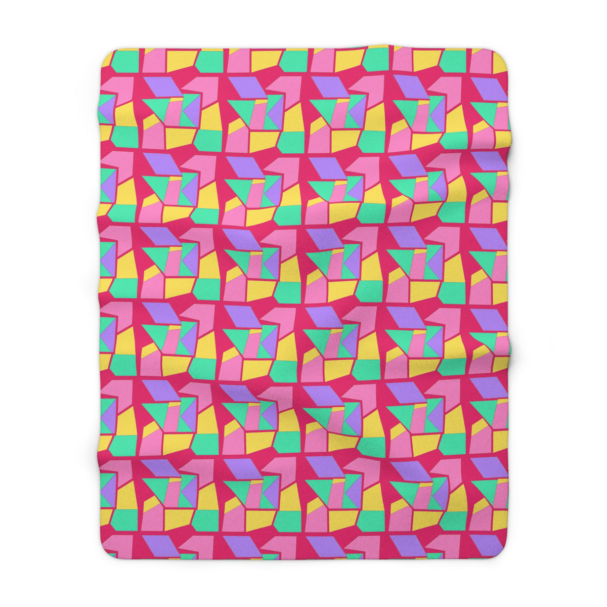 Cubist Block Quilt Sherpa Fleece Blanket – Candy Pop on Raspberry