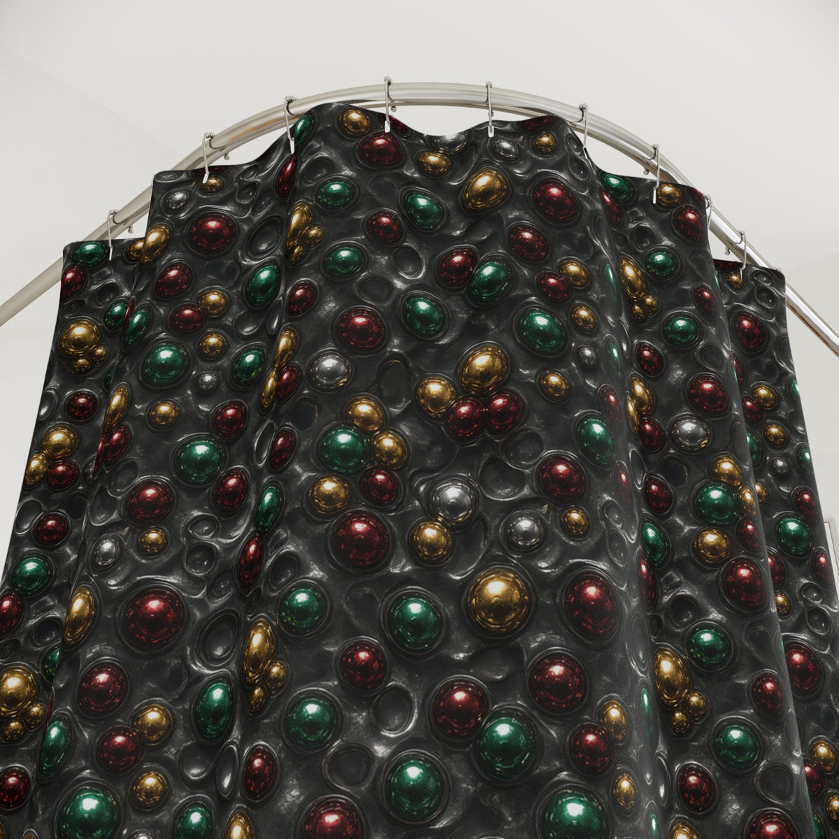 Jewel Bubble Clusters Shower Curtain – Liquid Chrome Pattern
