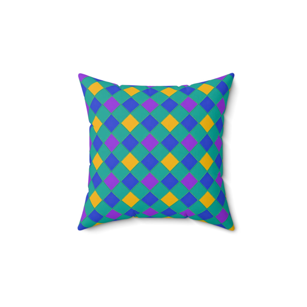 Jewel Harlequin Check Faux Suede Cushion – Peacock Jewel
