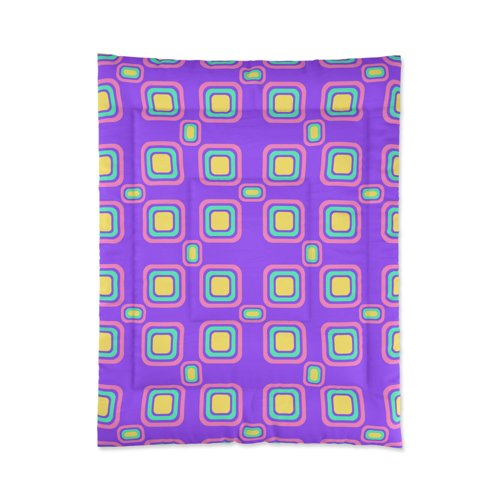 Big Ripple Squares Comforter – Candy Pastel on Grape