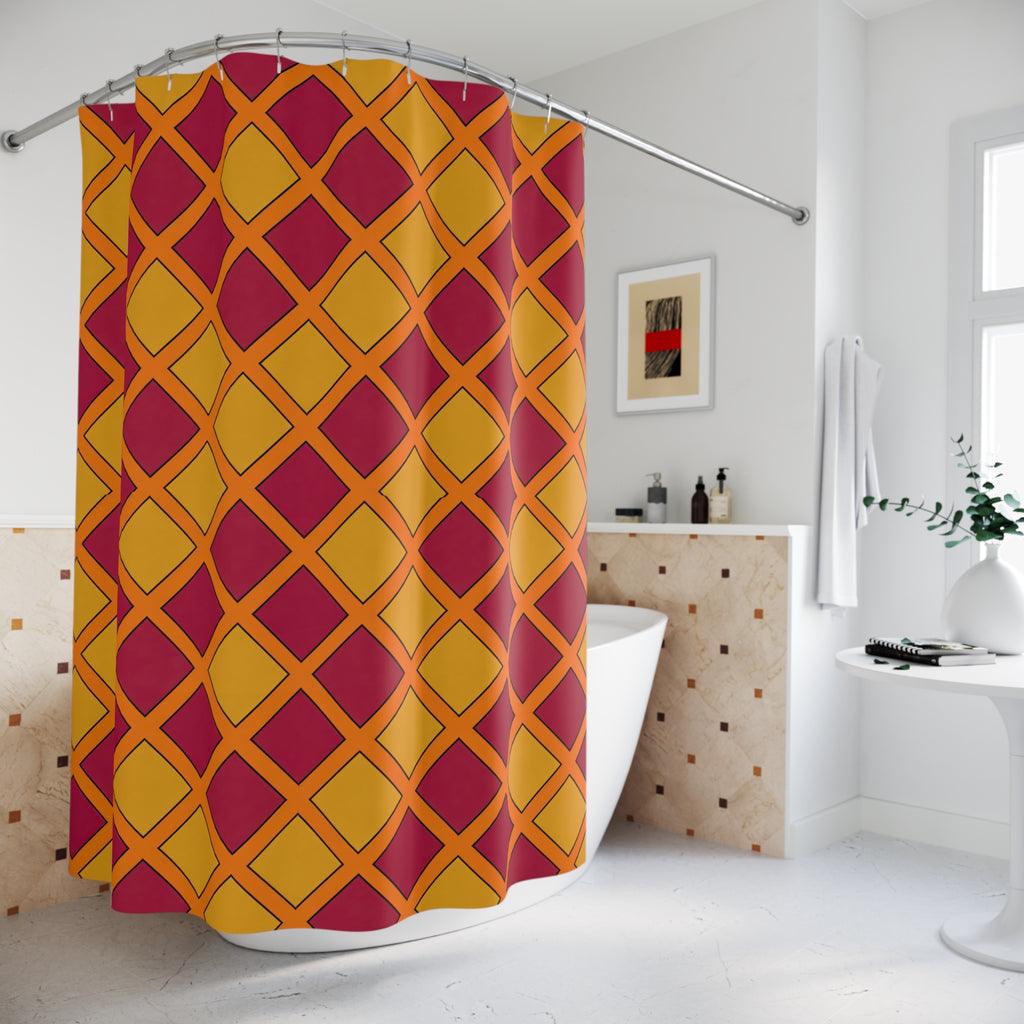 Harlequin Gold Grid Shower Curtain – Cranberry Spice