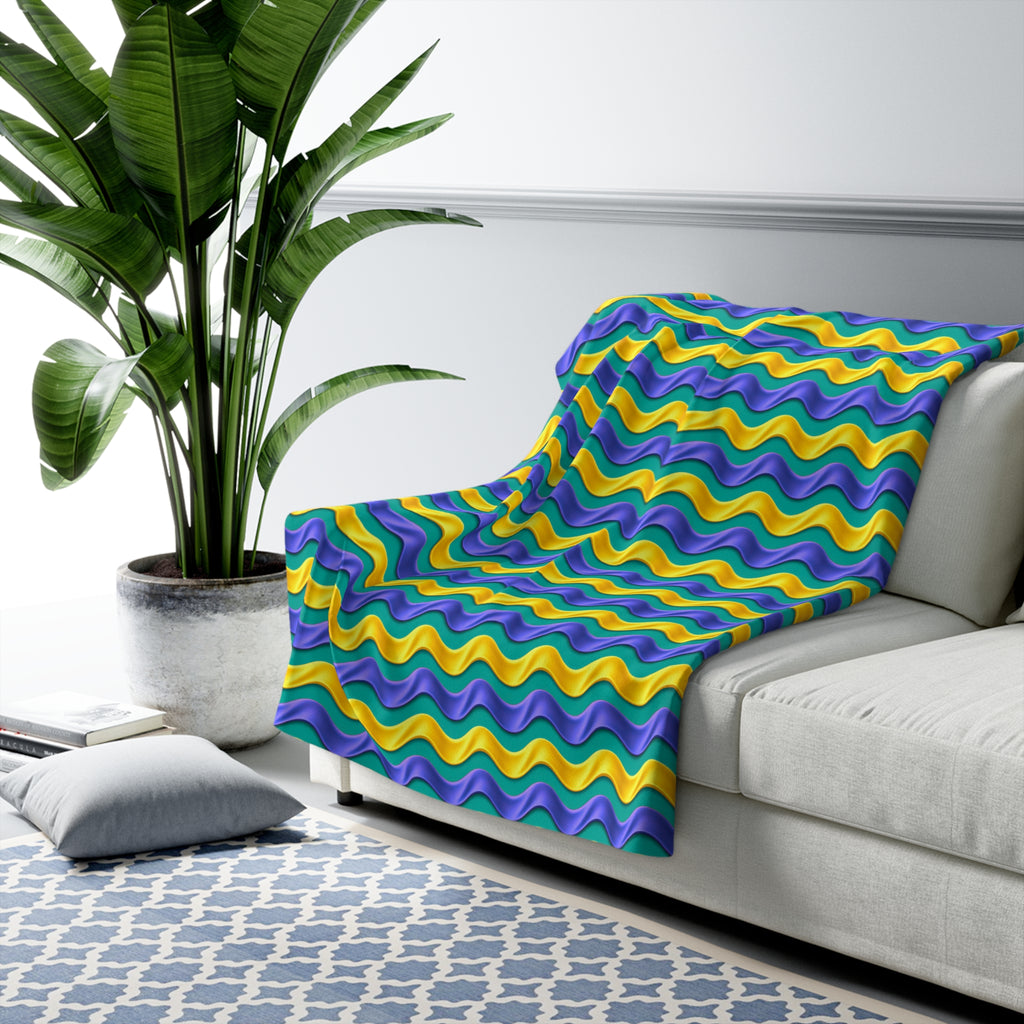 Satin Wave Bands Sherpa Fleece Blanket – Peacock Jewel