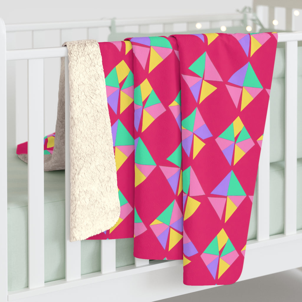 Stacked Cubist Prisms Sherpa Fleece Blanket – Candy Pop on Raspberry
