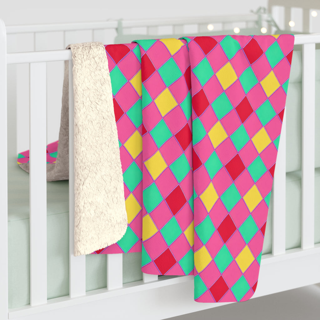 Jewel Harlequin Check Sherpa Fleece Blanket – Candy Christmas