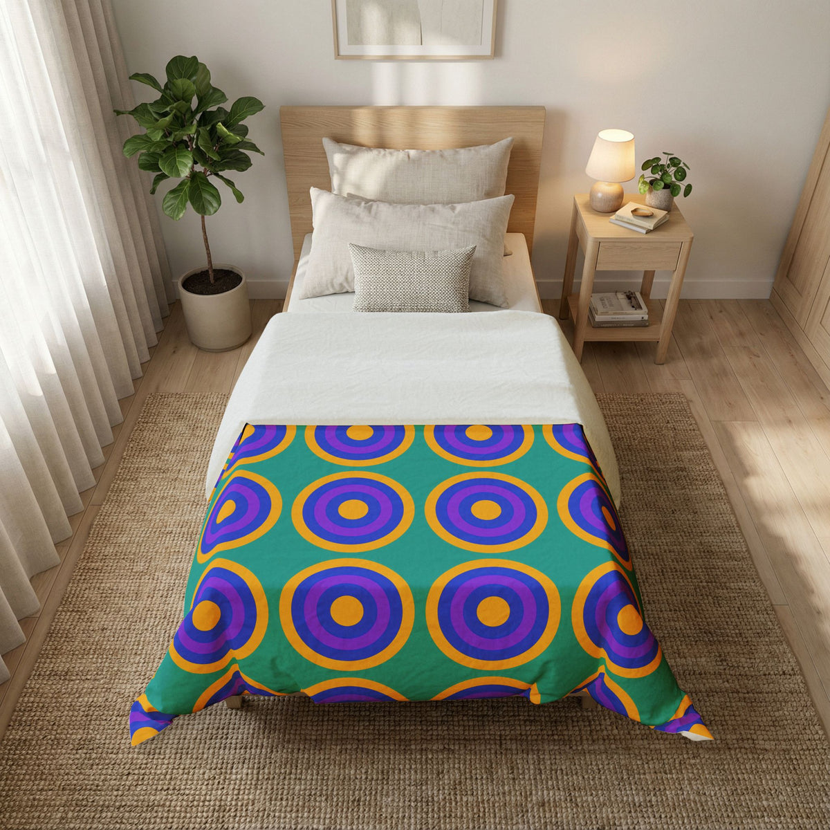 Mega Ring Grid Cotton Duvet Cover – Peacock Jewel