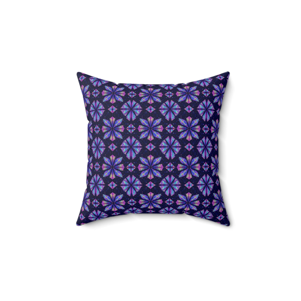 Crystal Bloom Kaleidoscope Faux Suede Cushion – Holographic-Look Geometric Pattern