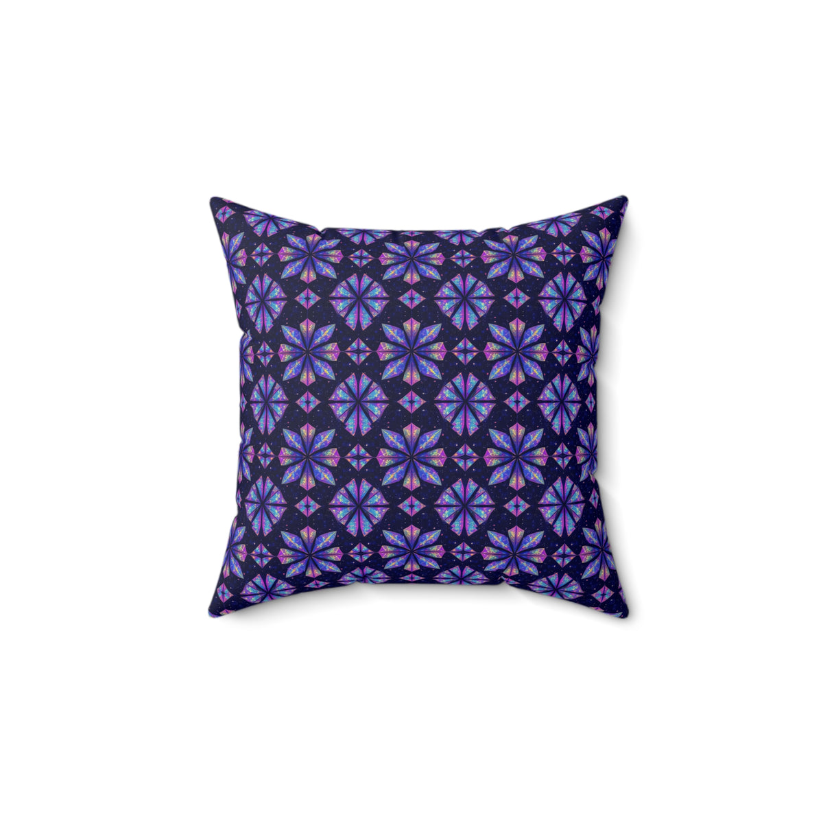 Crystal Bloom Kaleidoscope Faux Suede Cushion – Holographic-Look Geometric Pattern