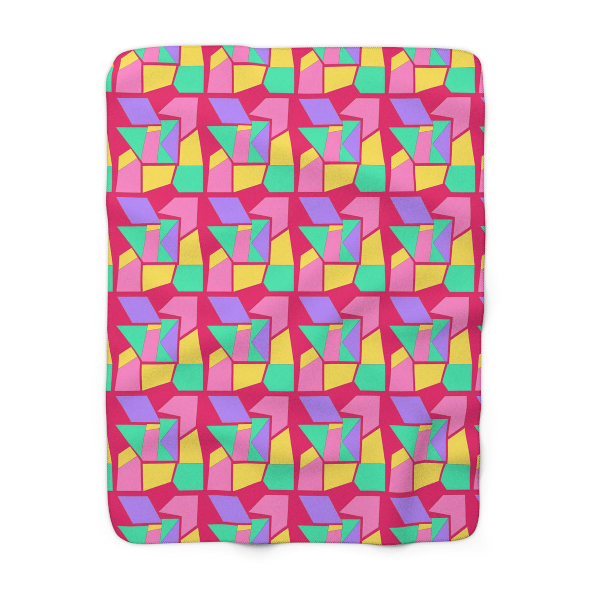 Cubist Block Quilt Sherpa Fleece Blanket – Candy Pop on Raspberry
