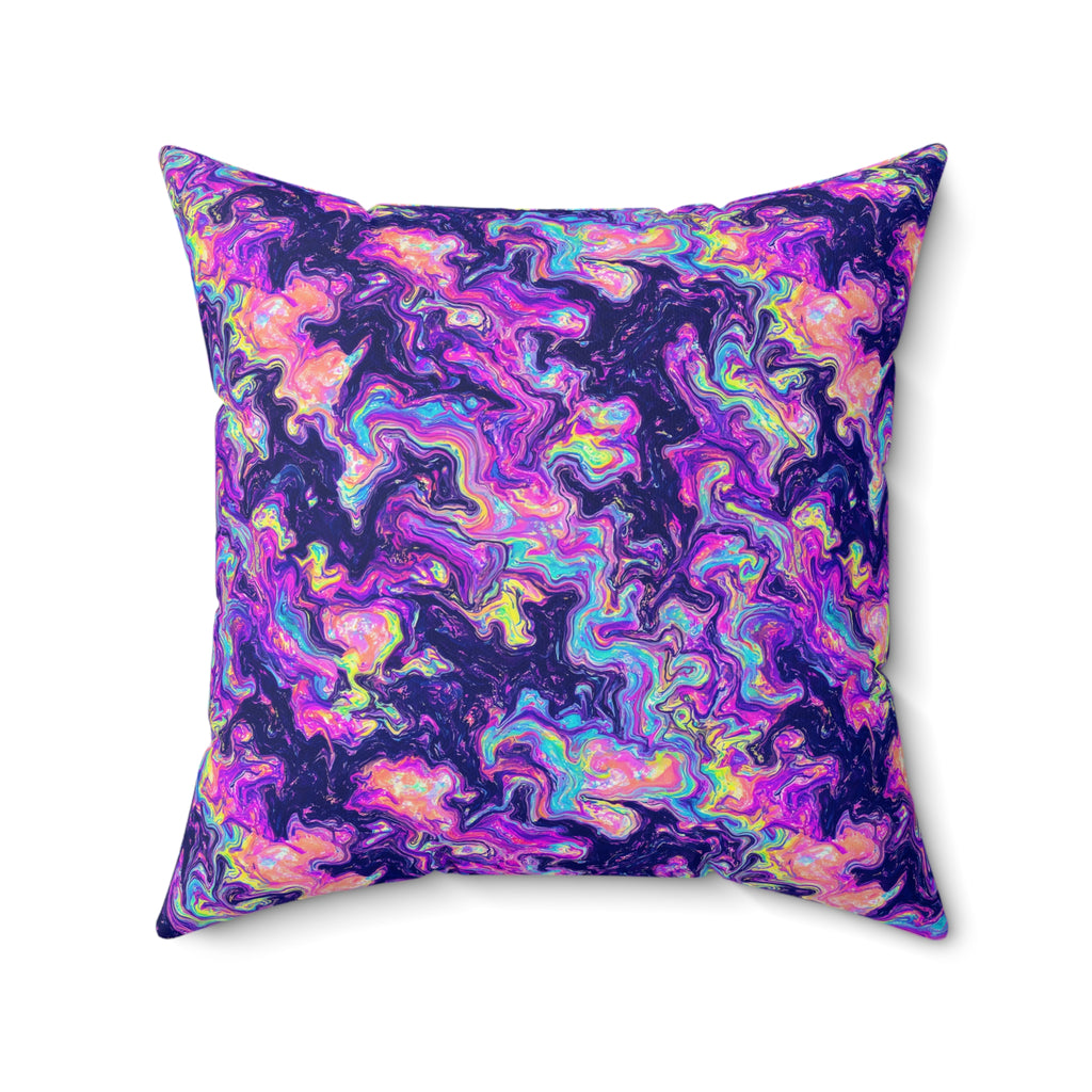 Opal Lava Marble Faux Suede Cushion – Holographic-Look Fluid Art Pattern