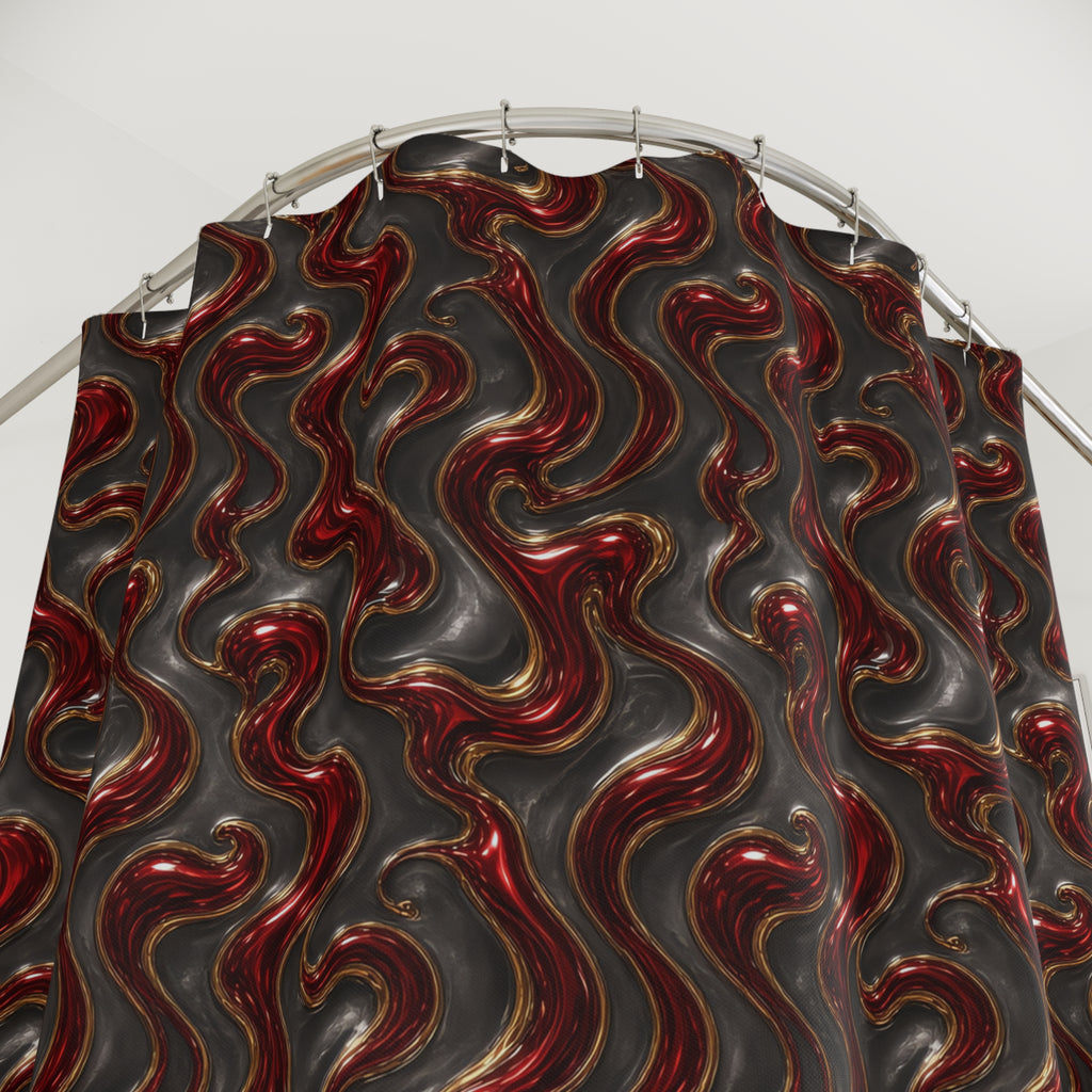 Garnet Mercury Swirl Shower Curtain – Iridescent Fluid Pattern