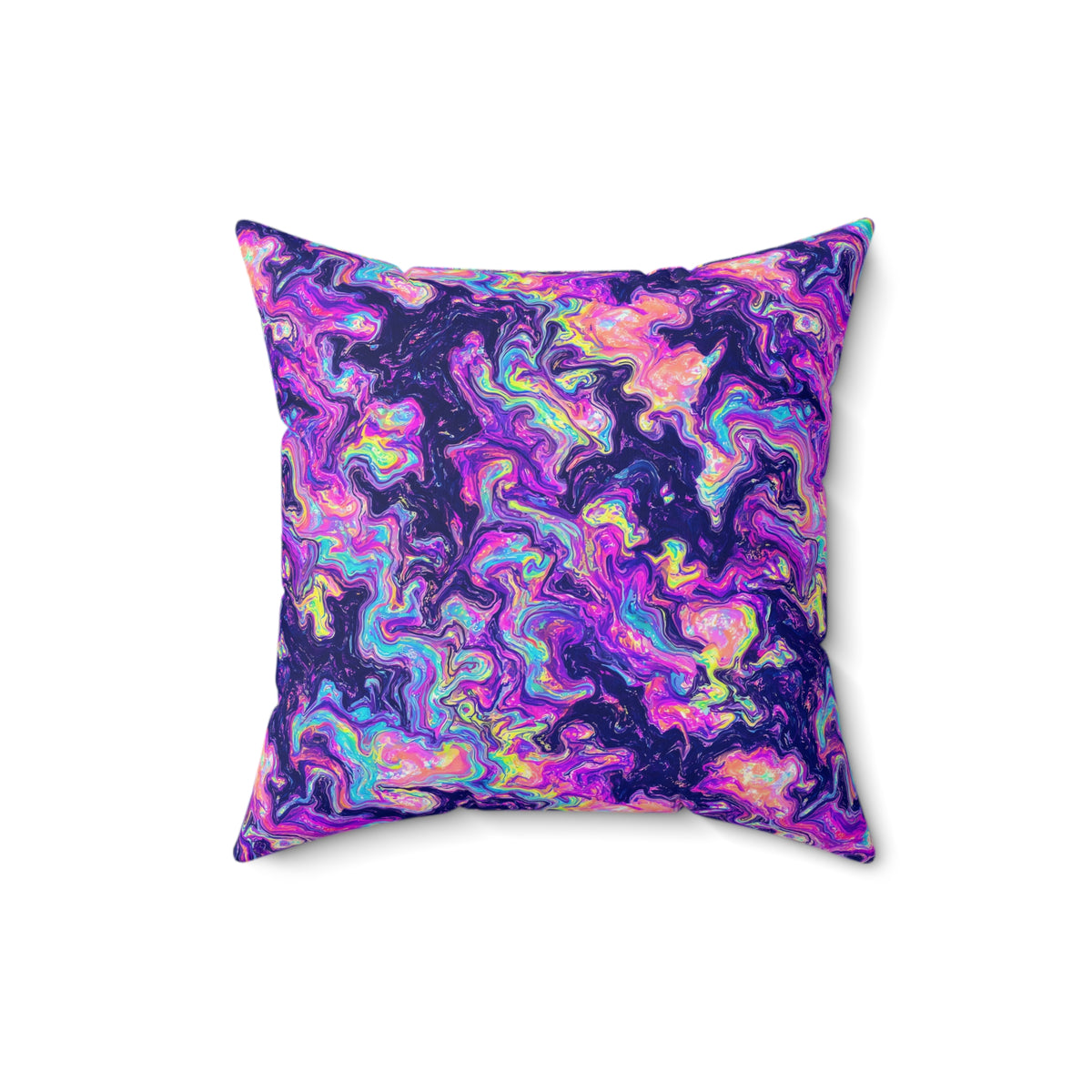 Opal Lava Marble Faux Suede Cushion – Holographic-Look Fluid Art Pattern