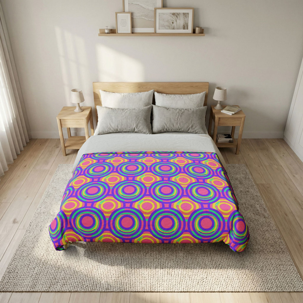 Interlocking Ring Ripples Cotton Duvet Cover – Candy Pastel on Grape