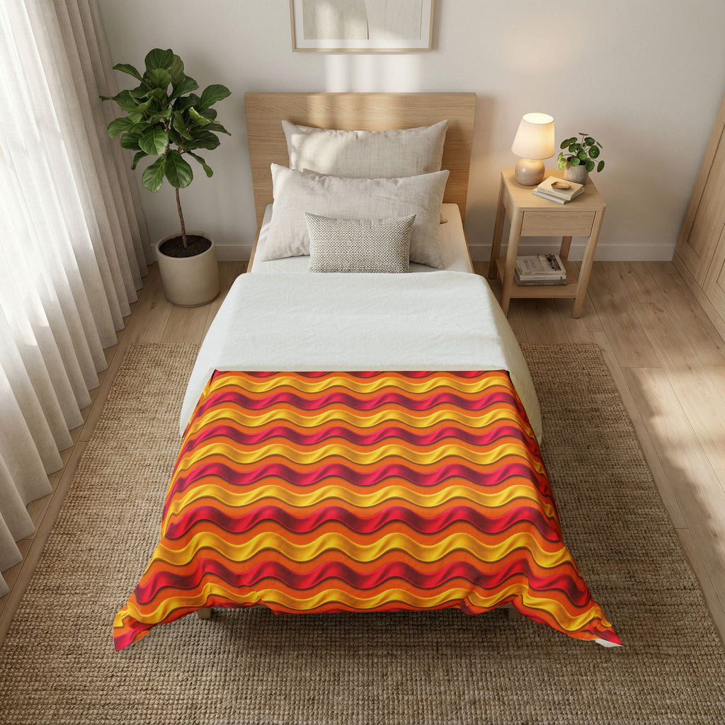 Satin Wave Bands Cotton Duvet Cover – Cranberry Spice