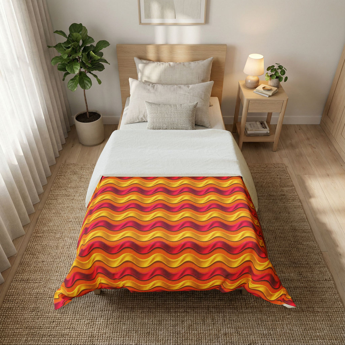 Satin Wave Bands Cotton Duvet Cover – Cranberry Spice