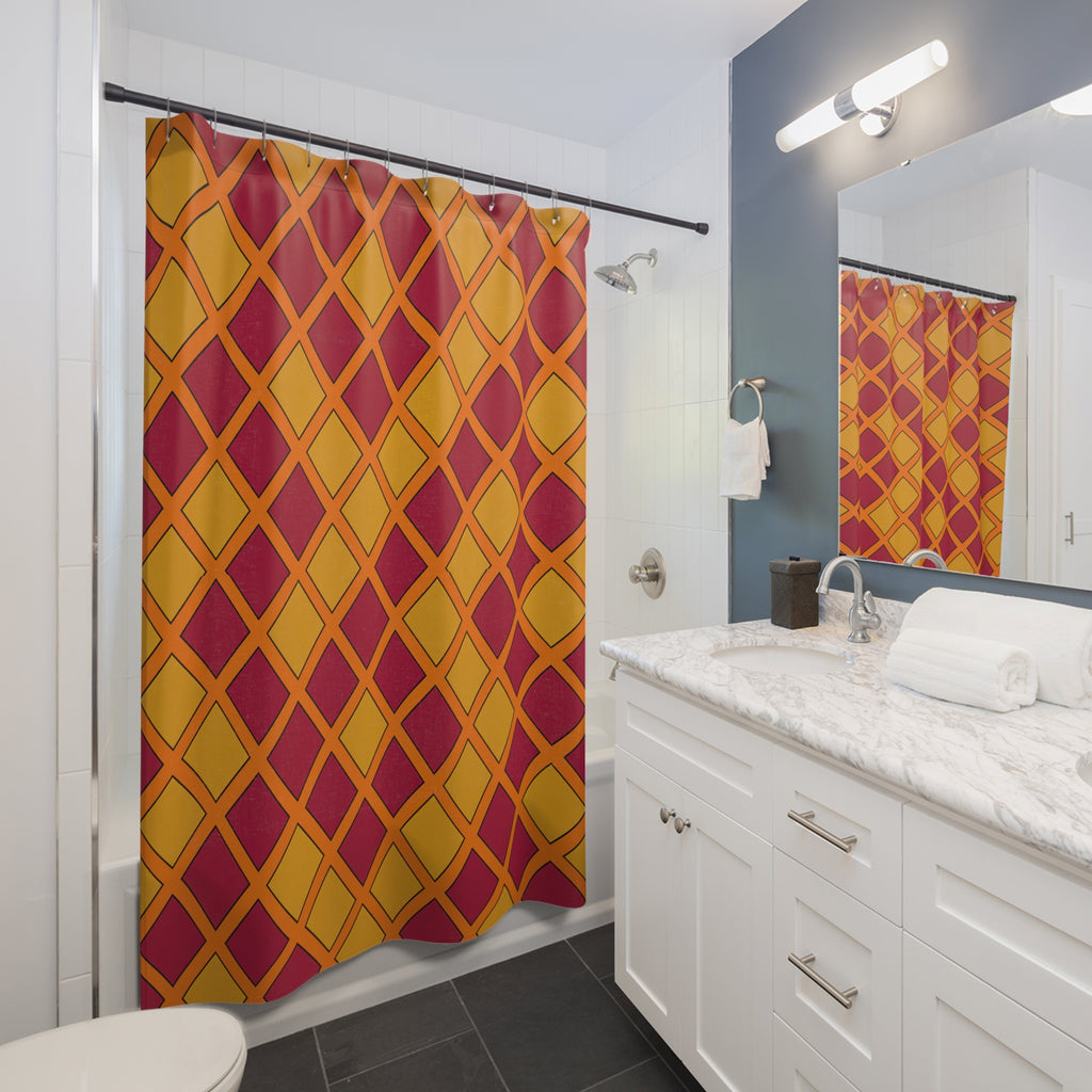 Harlequin Gold Grid Shower Curtain – Cranberry Spice
