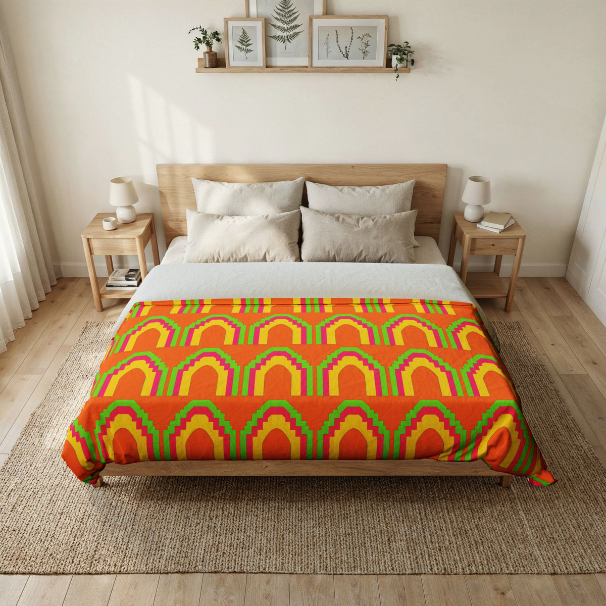 Grand Stepped Arches Cotton Duvet Cover – Hot Citrus Festive