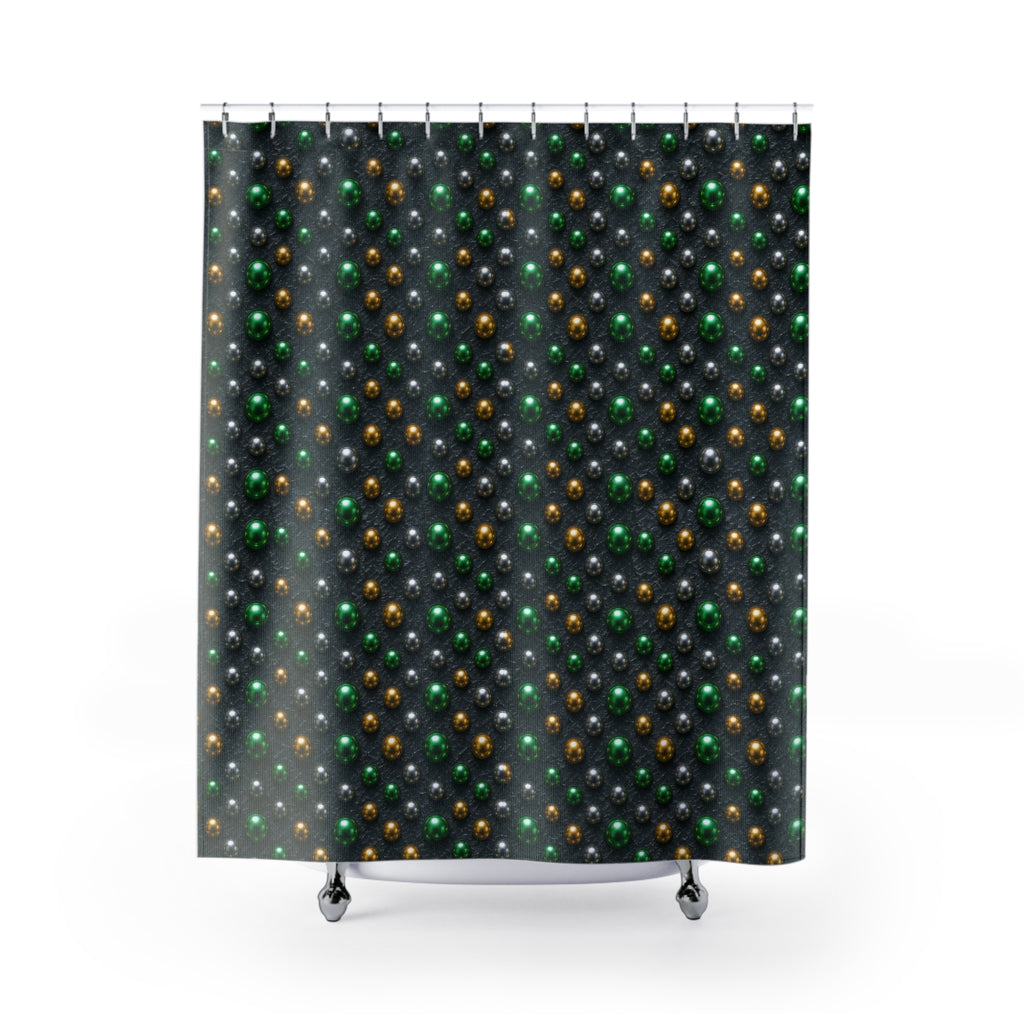 Emerald Silver Beads Shower Curtain – Liquid Chrome Pattern