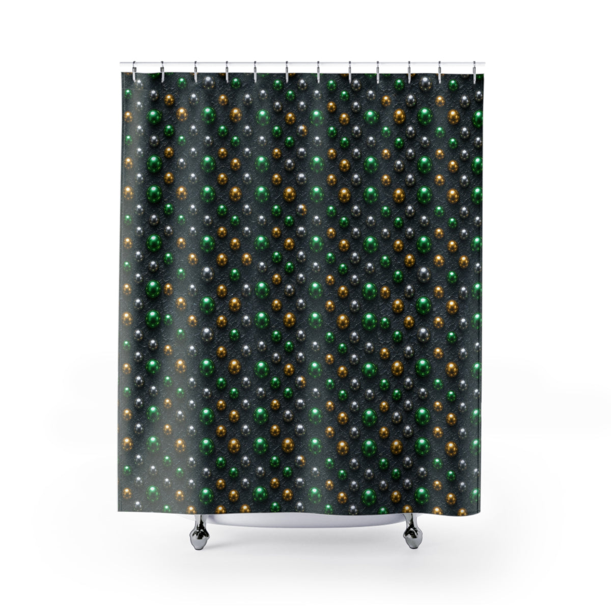 Emerald Silver Beads Shower Curtain – Liquid Chrome Pattern