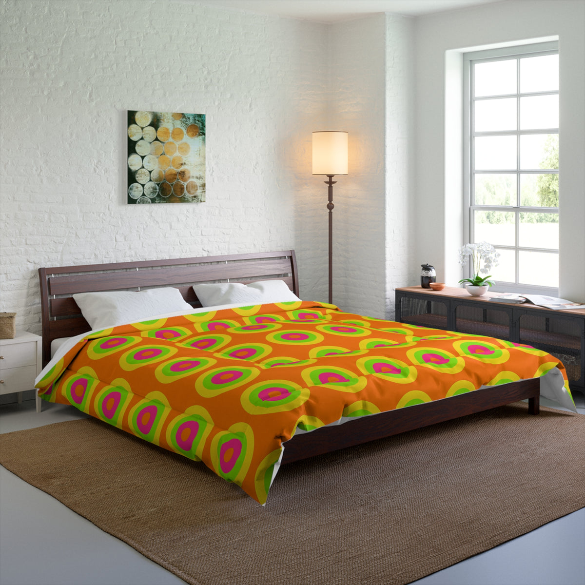 Giant Op-Art Jewel Rings Comforter – Hot Citrus Festive