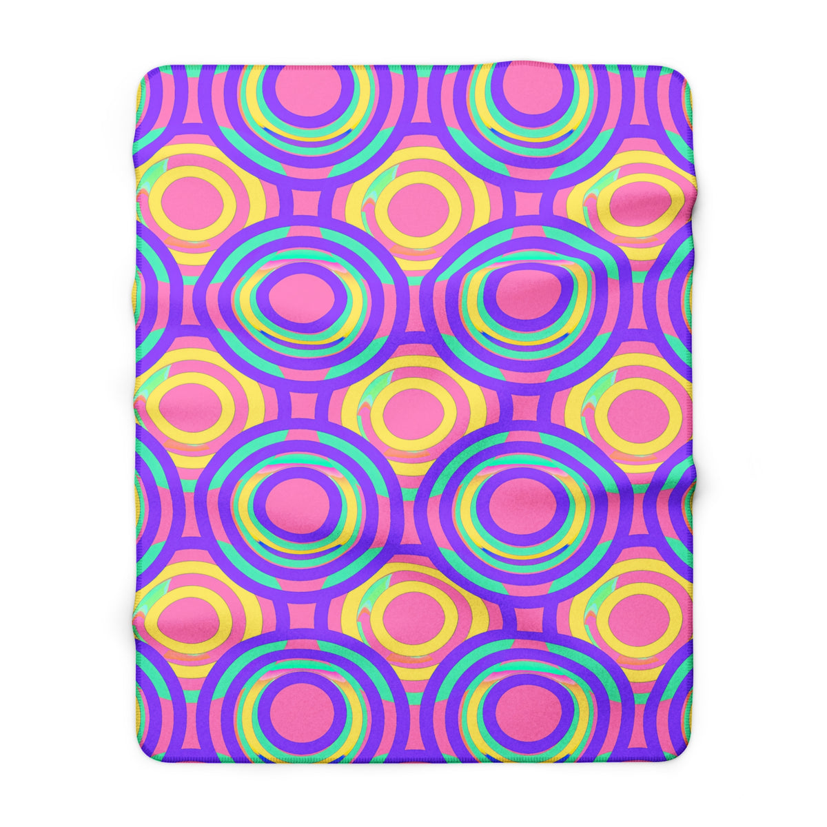 Interlocking Ring Ripples Sherpa Fleece Blanket – Candy Pastel on Grape