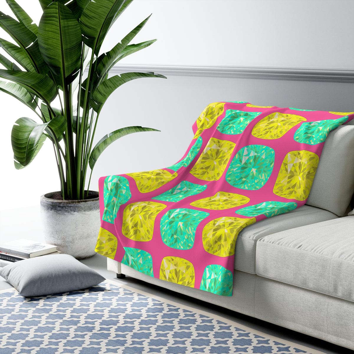 Giant Cut Gem Grid Sherpa Fleece Blanket – Candy Christmas