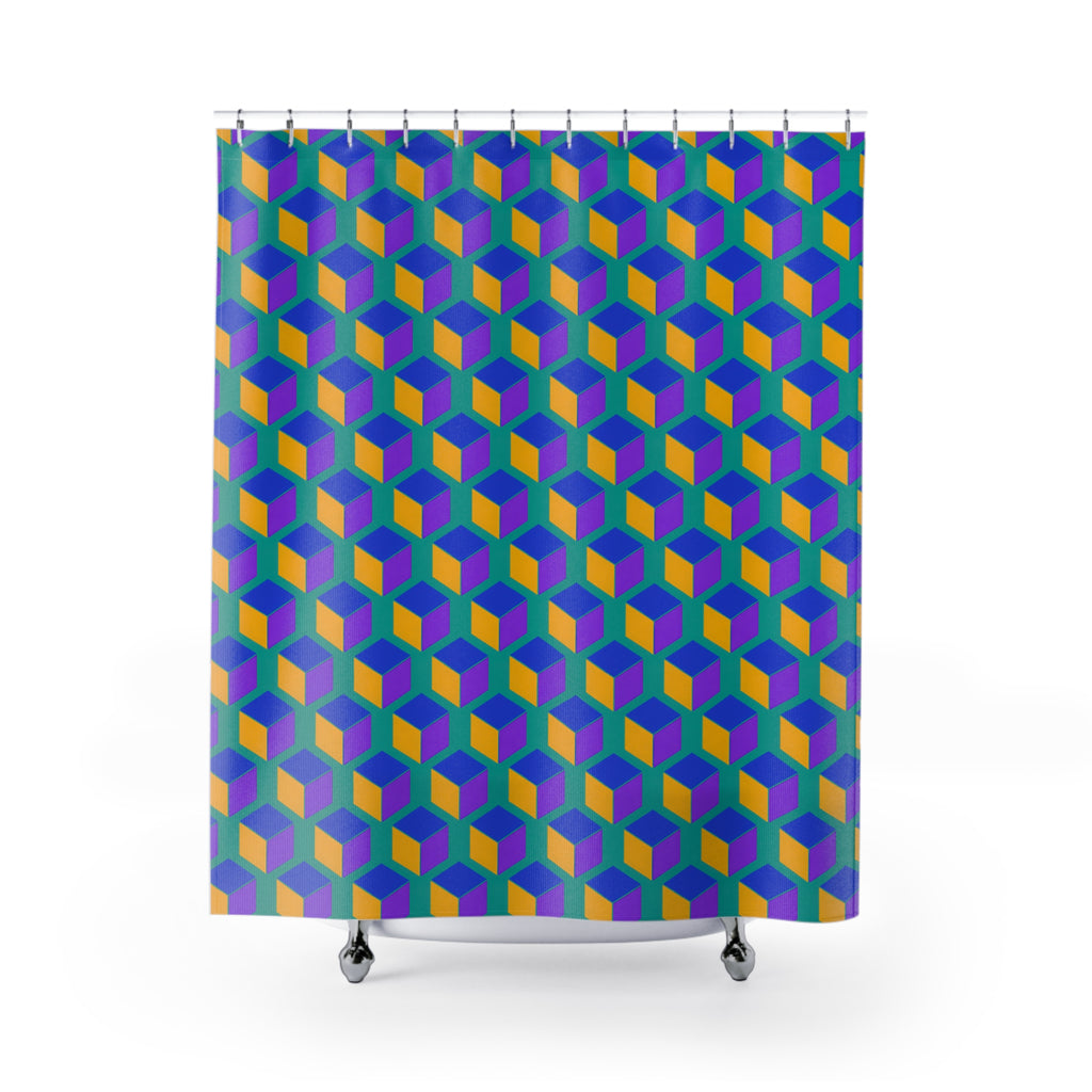 Giant Faceted Cubes II Shower Curtain – Peacock Jewel