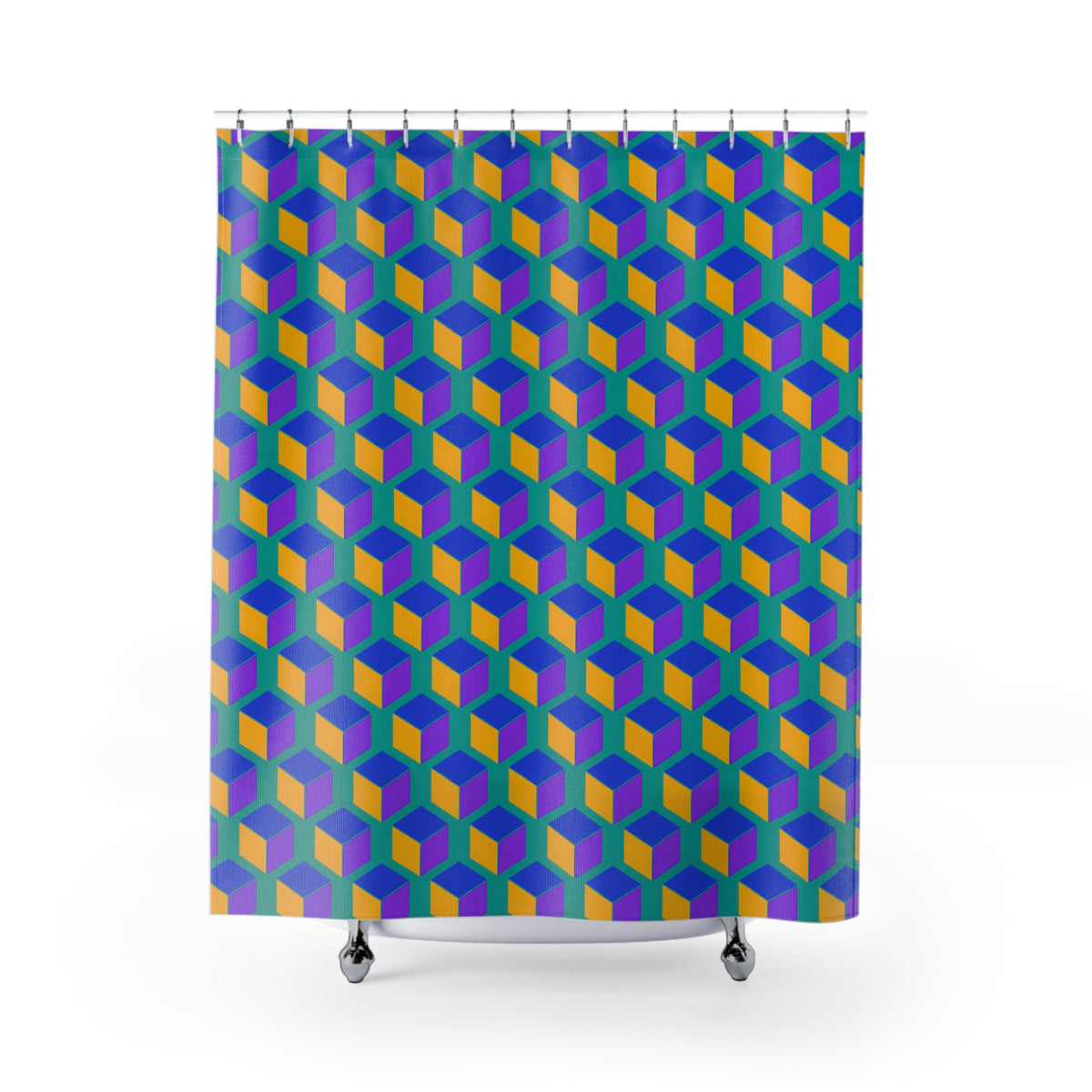 Giant Faceted Cubes II Shower Curtain – Peacock Jewel
