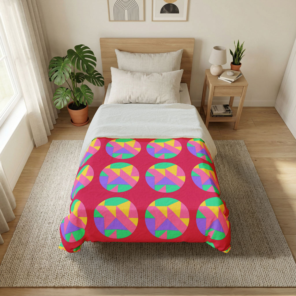 Broken Circle Planes Cotton Duvet Cover – Candy Pop on Raspberry