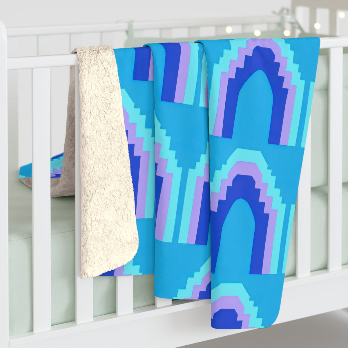 Grand Stepped Arches Sherpa Fleece Blanket – Ice Jewel