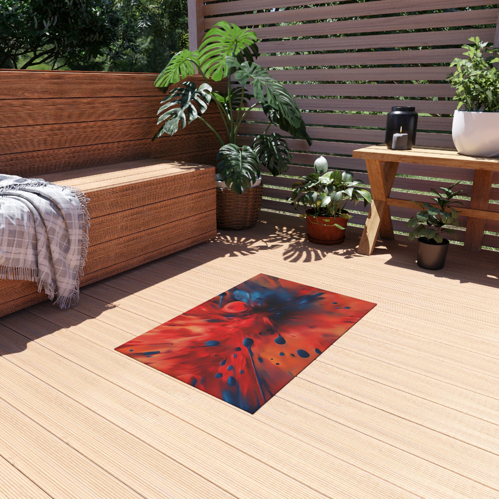 Scarlet Blue Blast Outdoor Rug – Abstract Explosion Art