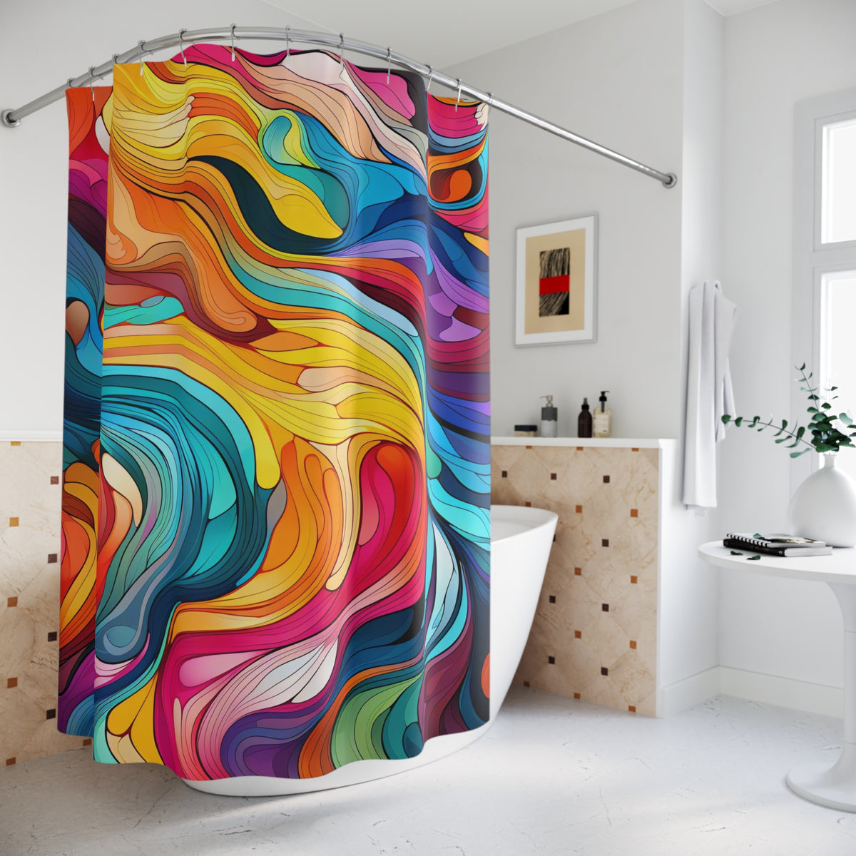 Neon Wave Swirl Shower Curtain – Psychedelic Wave Art