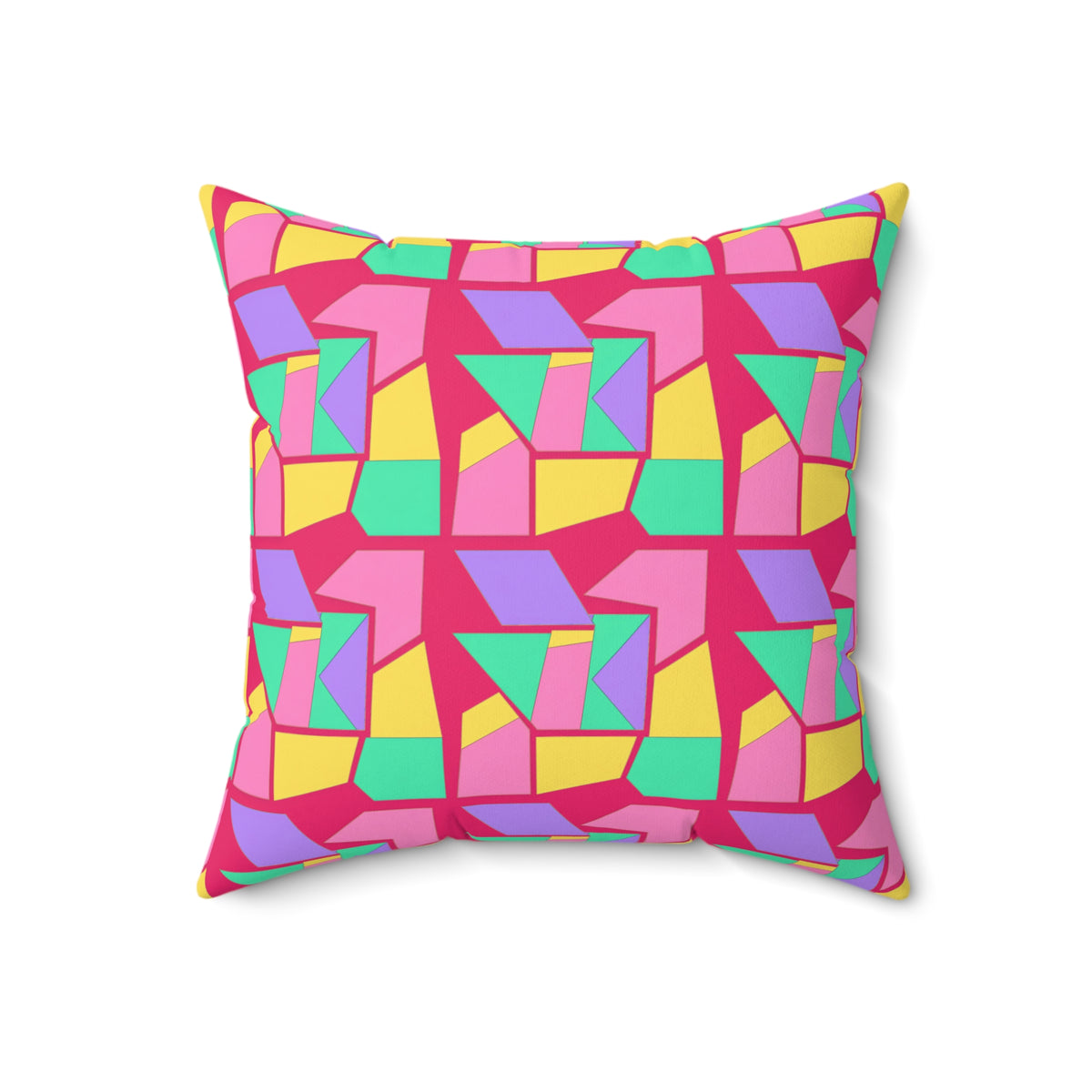 Cubist Block Quilt Faux Suede Cushion – Candy Pop on Raspberry