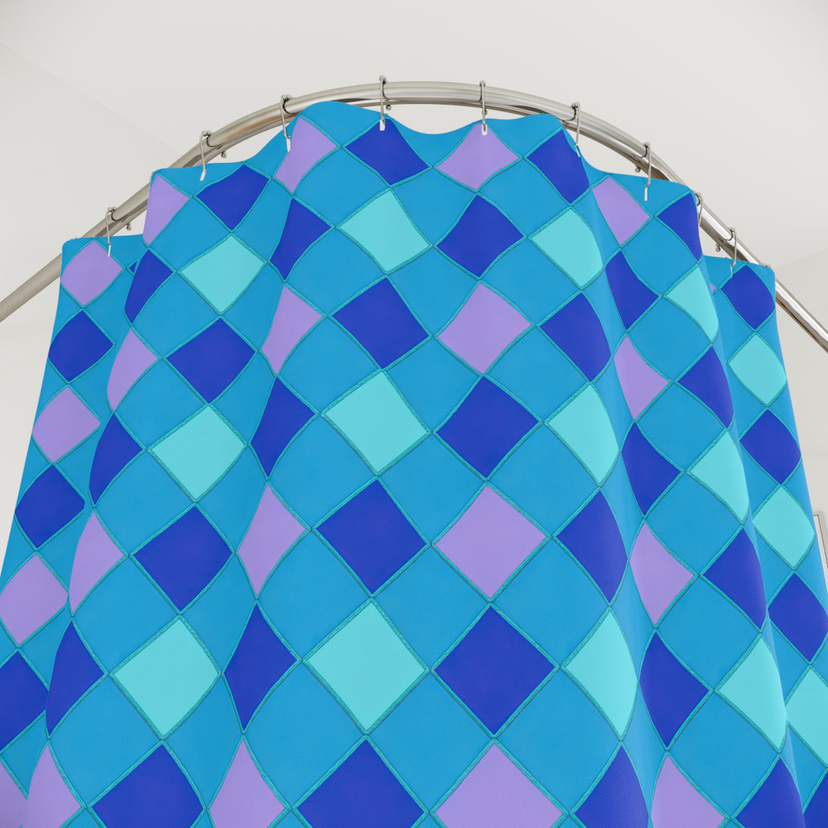 Jewel Harlequin Check Shower Curtain – Ice Jewel