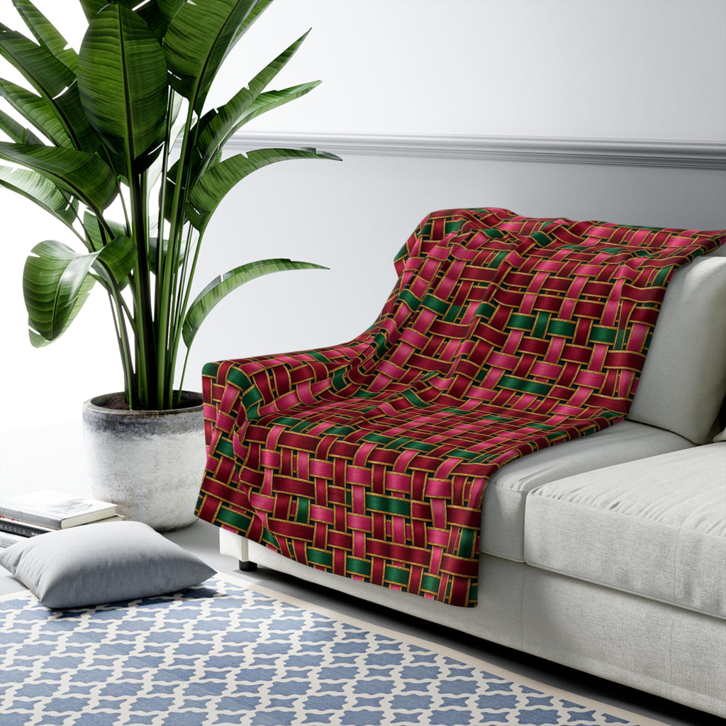 Ribbon Weave Sherpa Fleece Blanket – Holographic-Look Geometric Pattern