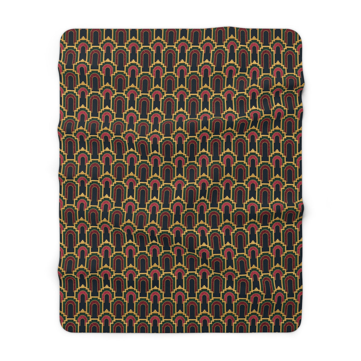 Stepped Gold Arches Sherpa Fleece Blanket – Art Deco Pattern