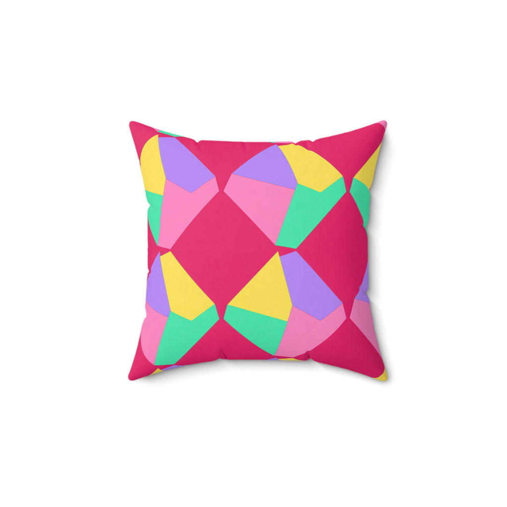 Grand Fractured Rhombus Faux Suede Cushion – Candy Pop on Raspberry