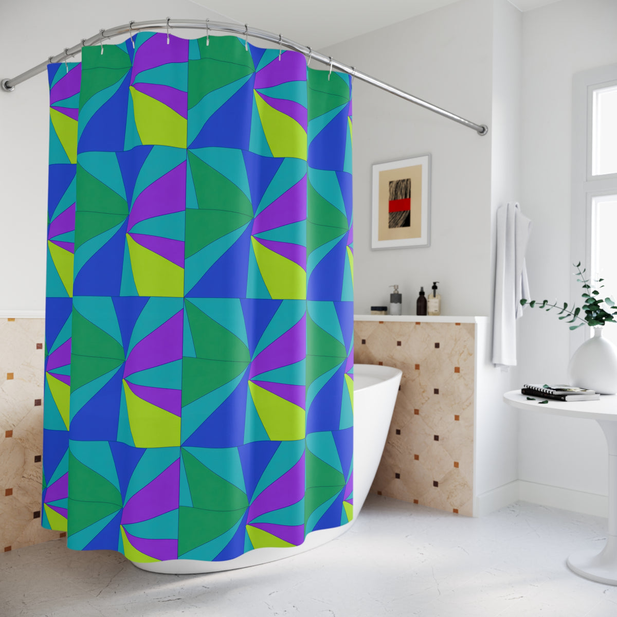 Cubist Sunburst Blocks Shower Curtain – Peacock Jewel