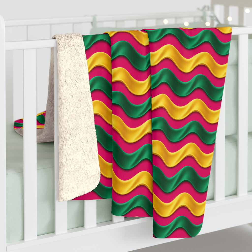Satin Wave Bands Sherpa Fleece Blanket – Ribbon Waves Pattern