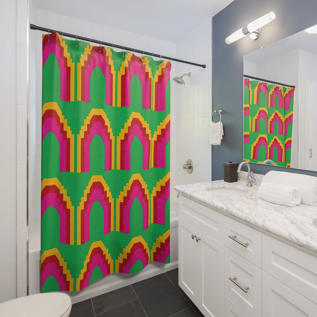 Grand Stepped Arches Shower Curtain – Art-Deco Arches Pattern
