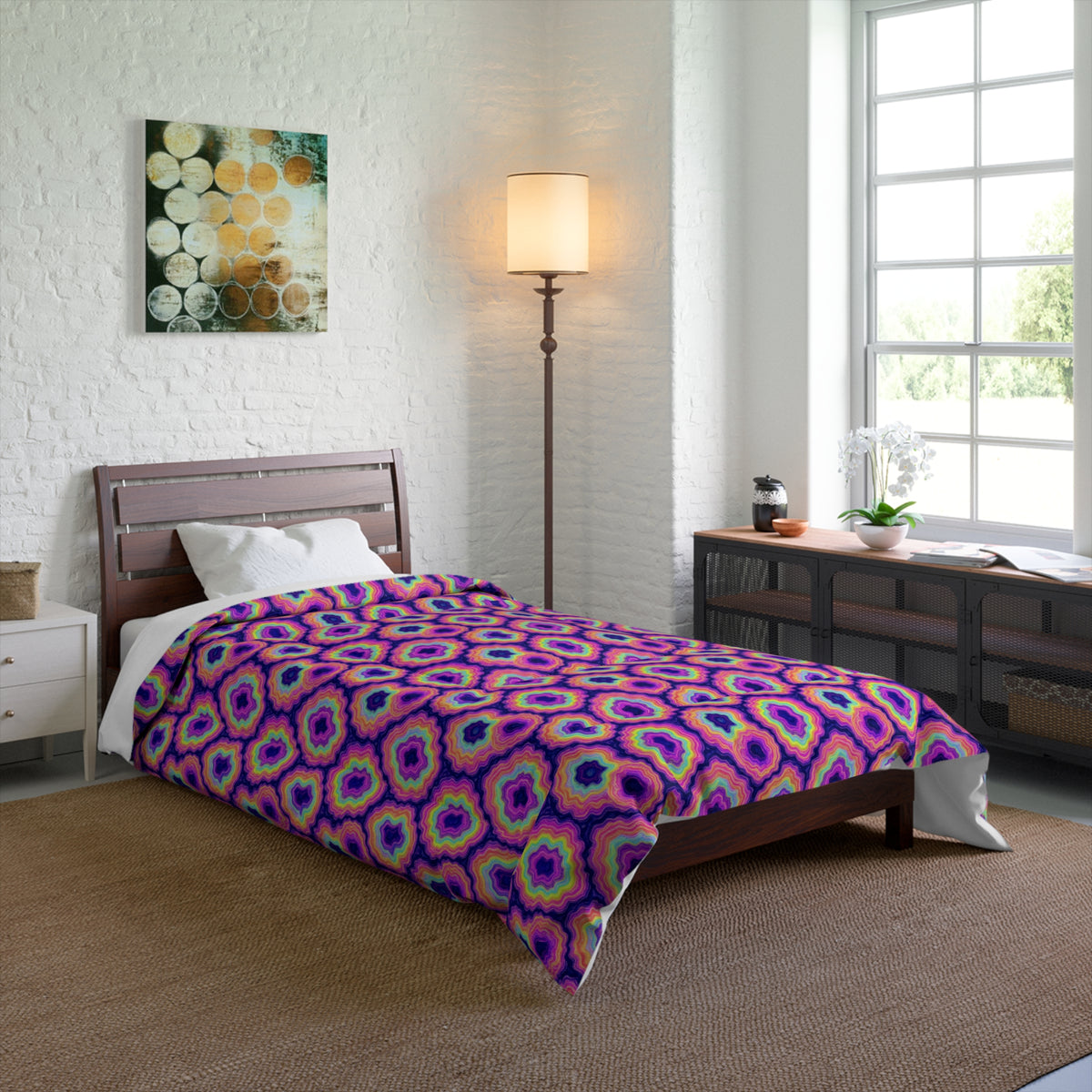 Agate Geode Halo Comforter – Holographic-Look Fluid Art Pattern